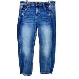 Liverpool Women's Straight Crop Jeans Size 10/30 Blue Stretch Denim Distressed